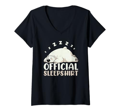 Damen Offizielles Schlafshirt Eisbär Lustiger Schlaf-Pyjama Pride T-Shirt mit V-Ausschnitt von Official Sleepshirt Lazy Animals Sleepwear Pajamas