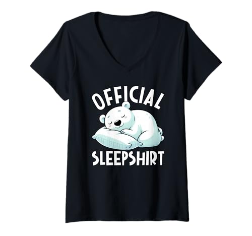 Damen Offizielles Schlafshirt Eisbär Pyjama Lazy Nap Humor T-Shirt mit V-Ausschnitt von Official Sleepshirt Lazy Animals Sleepwear Pajamas