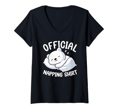 Damen Offizielles Schlafshirt Eisbär Pyjama Nickerchen Kultur Schlaf T-Shirt mit V-Ausschnitt von Official Sleepshirt Lazy Animals Sleepwear Pajamas