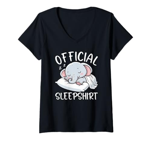 Damen Offizielles Schlafshirt Elefant Lazy Napper Sleep Pyjama T-Shirt mit V-Ausschnitt von Official Sleepshirt Lazy Animals Sleepwear Pajamas