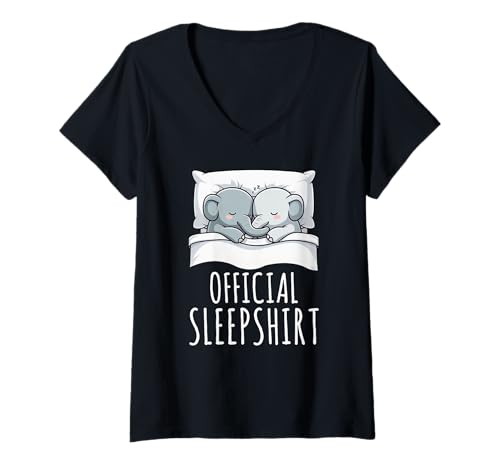 Damen Offizielles Schlafshirt Elefant Lazy Napper Sleep Pyjama T-Shirt mit V-Ausschnitt von Official Sleepshirt Lazy Animals Sleepwear Pajamas