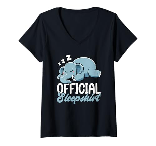 Damen Offizielles Schlafshirt Elefant schlafende Tiere sarkastisch T-Shirt mit V-Ausschnitt von Official Sleepshirt Lazy Animals Sleepwear Pajamas