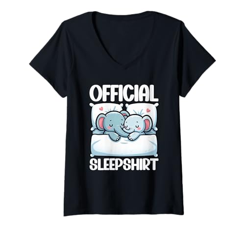 Damen Offizielles Schlafshirt Elefant schlafende Tiere sarkastisch T-Shirt mit V-Ausschnitt von Official Sleepshirt Lazy Animals Sleepwear Pajamas