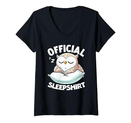 Damen Offizielles Schlafshirt Eule Pyjama Lazy Nap Sarcasm Sleep T-Shirt mit V-Ausschnitt von Official Sleepshirt Lazy Animals Sleepwear Pajamas