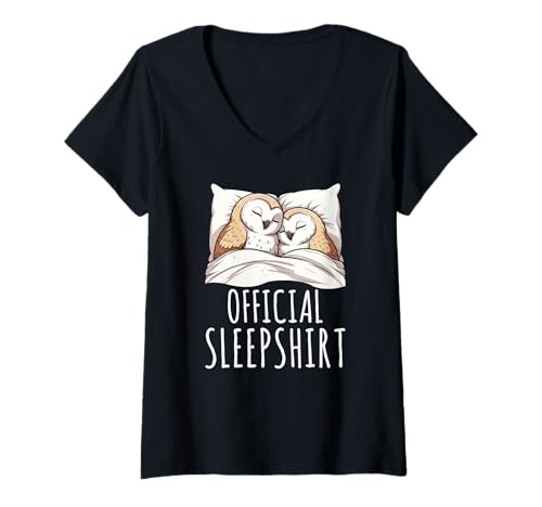 Damen Offizielles Schlafshirt Eule Pyjama Lazy Nap Sarcasm Sleep T-Shirt mit V-Ausschnitt von Official Sleepshirt Lazy Animals Sleepwear Pajamas