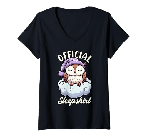 Damen Offizielles Schlafshirt Eule Pyjama Schlafenszeit Humor Sleeper T-Shirt mit V-Ausschnitt von Official Sleepshirt Lazy Animals Sleepwear Pajamas