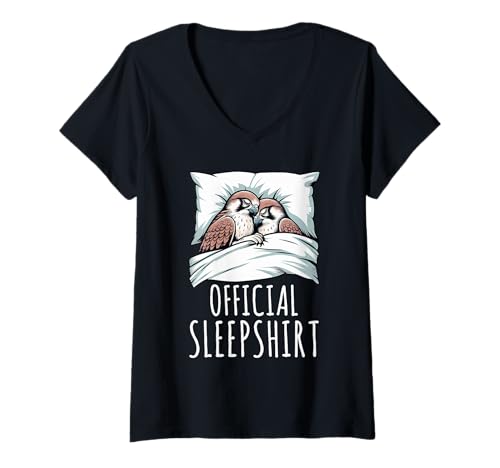 Damen Offizielles Schlafshirt Falcon Lazy Napper Schlafpyjama T-Shirt mit V-Ausschnitt von Official Sleepshirt Lazy Animals Sleepwear Pajamas