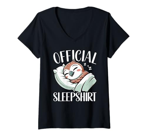 Damen Offizielles Schlafshirt Falcon Lazy Napper Schlafpyjama T-Shirt mit V-Ausschnitt von Official Sleepshirt Lazy Animals Sleepwear Pajamas