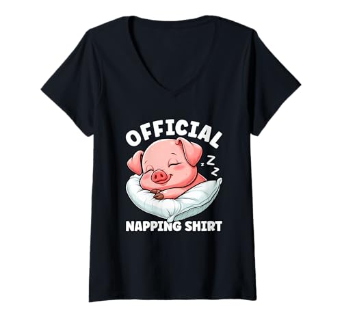 Damen Offizielles Schlafshirt Ferkel Schlaf-Pyjama Sarcasm Lazy Pride T-Shirt mit V-Ausschnitt von Official Sleepshirt Lazy Animals Sleepwear Pajamas