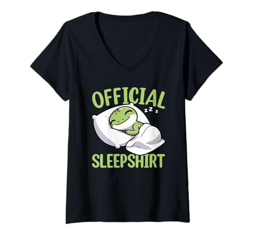 Damen Offizielles Schlafshirt Gecko sarkastische schlafende Tiere Schlaf T-Shirt mit V-Ausschnitt von Official Sleepshirt Lazy Animals Sleepwear Pajamas