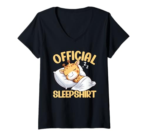 Damen Offizielles Schlafshirt Giraffe Lazy Napper Sleep Pyjama T-Shirt mit V-Ausschnitt von Official Sleepshirt Lazy Animals Sleepwear Pajamas