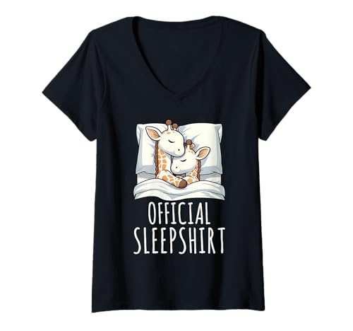 Damen Offizielles Schlafshirt Giraffe Lazy Napper Sleep Pyjama T-Shirt mit V-Ausschnitt von Official Sleepshirt Lazy Animals Sleepwear Pajamas