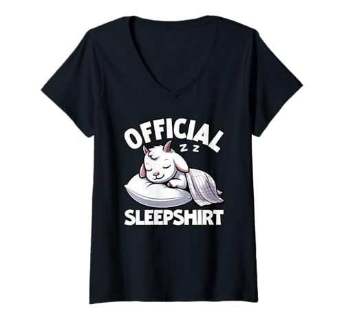 Damen Offizielles Schlafshirt Goat Lazy Napper Schlafpyjama T-Shirt mit V-Ausschnitt von Official Sleepshirt Lazy Animals Sleepwear Pajamas