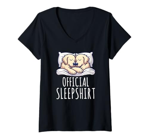 Damen Offizielles Schlafshirt Golden Retriever Lazy Napper Sleep T-Shirt mit V-Ausschnitt von Official Sleepshirt Lazy Animals Sleepwear Pajamas