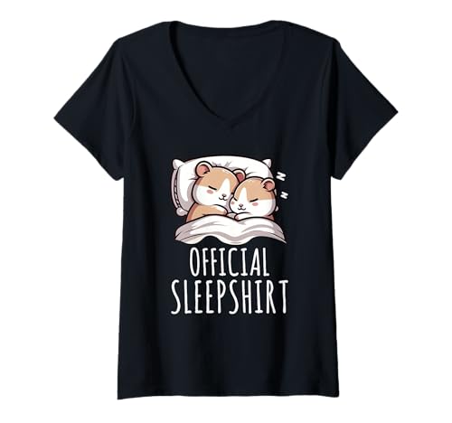 Damen Offizielles Schlafshirt Hamster Lazy Napper Sleep Pyjama T-Shirt mit V-Ausschnitt von Official Sleepshirt Lazy Animals Sleepwear Pajamas