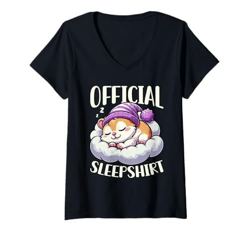 Damen Offizielles Schlafshirt Hamster Pyjama Napper Late Riser T-Shirt mit V-Ausschnitt von Official Sleepshirt Lazy Animals Sleepwear Pajamas