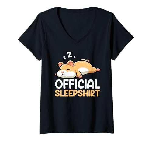 Damen Offizielles Schlafshirt Hamster Pyjama Napper Late Riser T-Shirt mit V-Ausschnitt von Official Sleepshirt Lazy Animals Sleepwear Pajamas