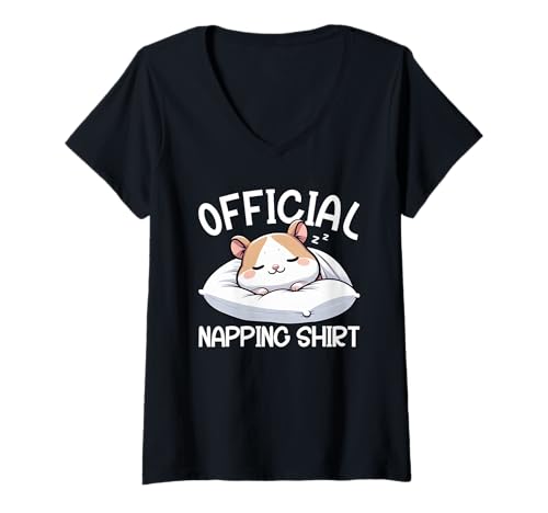 Damen Offizielles Schlafshirt Hamster Sleepyhead Gemütliches Nachthemd T-Shirt mit V-Ausschnitt von Official Sleepshirt Lazy Animals Sleepwear Pajamas