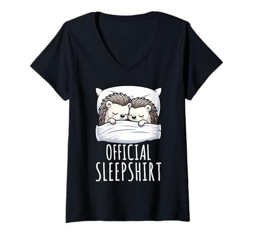 Damen Offizielles Schlafshirt Igel Lazy Napper Schlafpyjama T-Shirt mit V-Ausschnitt von Official Sleepshirt Lazy Animals Sleepwear Pajamas