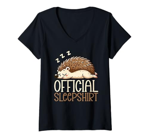 Damen Offizielles Schlafshirt Igel Napper Spätaufsteher Nachthemd T-Shirt mit V-Ausschnitt von Official Sleepshirt Lazy Animals Sleepwear Pajamas