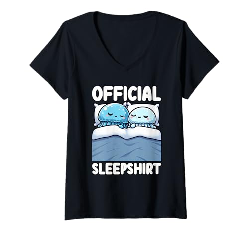 Damen Offizielles Schlafshirt Jellyfish Sarcastic Bedtime Pyjama T-Shirt mit V-Ausschnitt von Official Sleepshirt Lazy Animals Sleepwear Pajamas
