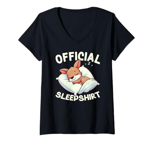 Damen Offizielles Schlafshirt Känguru Funny Nap Sleep Pyjama T-Shirt mit V-Ausschnitt von Official Sleepshirt Lazy Animals Sleepwear Pajamas