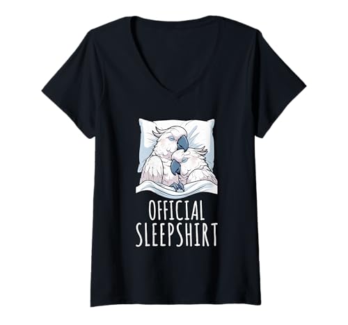Damen Offizielles Schlafshirt Kakadoo Lazy Napper Sleep Pyjama T-Shirt mit V-Ausschnitt von Official Sleepshirt Lazy Animals Sleepwear Pajamas
