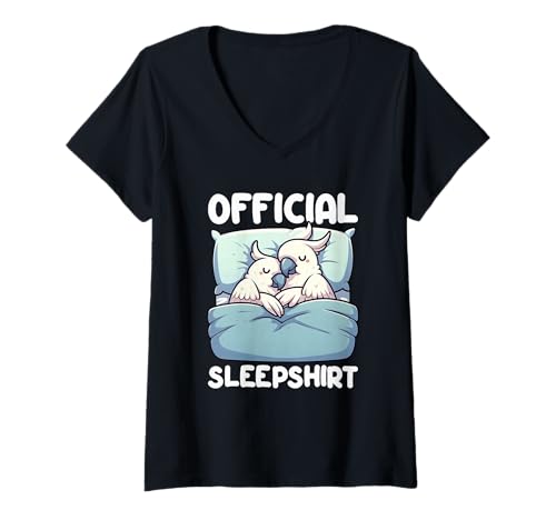 Damen Offizielles Schlafshirt Kakadu Schlaftiere sarkastisch T-Shirt mit V-Ausschnitt von Official Sleepshirt Lazy Animals Sleepwear Pajamas