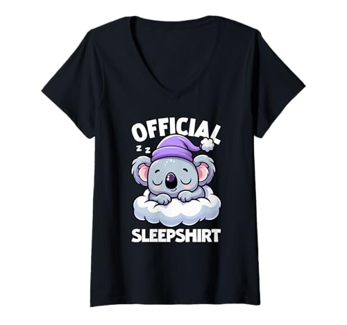 Damen Offizielles Schlafshirt Koala Cozy Nap Sleeping Animals Sleep T-Shirt mit V-Ausschnitt von Official Sleepshirt Lazy Animals Sleepwear Pajamas