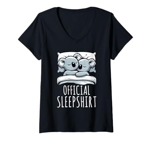 Damen Offizielles Schlafshirt Koala Funny Nap Sleep Pajamas T-Shirt mit V-Ausschnitt von Official Sleepshirt Lazy Animals Sleepwear Pajamas
