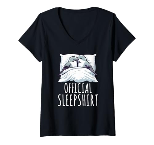 Damen Offizielles Schlafshirt Kolibri, lustiger Schlafanzug T-Shirt mit V-Ausschnitt von Official Sleepshirt Lazy Animals Sleepwear Pajamas
