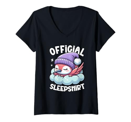 Damen Offizielles Schlafshirt Kolibri, sarkastischer Schläfer-Stil T-Shirt mit V-Ausschnitt von Official Sleepshirt Lazy Animals Sleepwear Pajamas