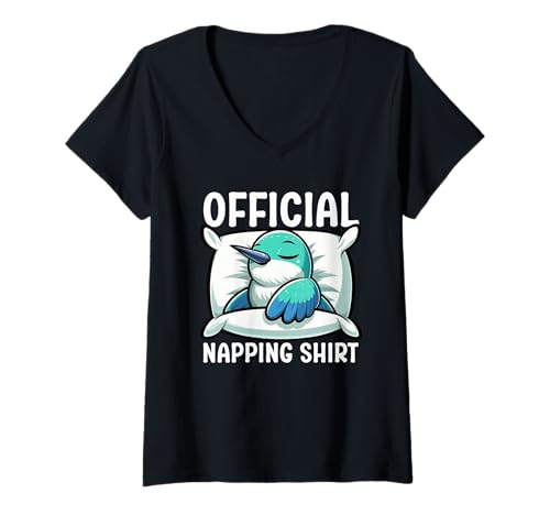 Damen Offizielles Schlafshirt Kolibri Lazy Sleep Pyjama T-Shirt mit V-Ausschnitt von Official Sleepshirt Lazy Animals Sleepwear Pajamas