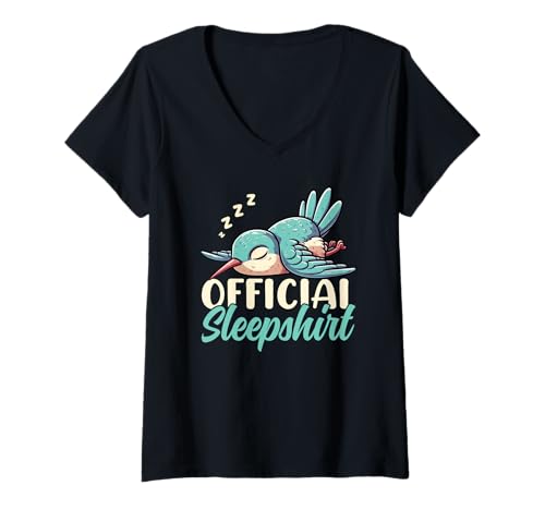 Damen Offizielles Schlafshirt Kolibri Lazy Sleep Pyjama T-Shirt mit V-Ausschnitt von Official Sleepshirt Lazy Animals Sleepwear Pajamas