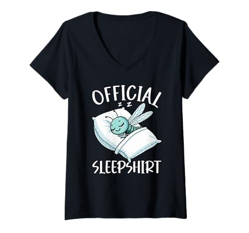 Damen Offizielles Schlafshirt Libelle Lazy Napper Schlafpyjama T-Shirt mit V-Ausschnitt von Official Sleepshirt Lazy Animals Sleepwear Pajamas