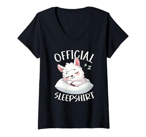 Damen Offizielles Schlafshirt Llama, lustiger Schlaf-Pyjama T-Shirt mit V-Ausschnitt von Official Sleepshirt Lazy Animals Sleepwear Pajamas
