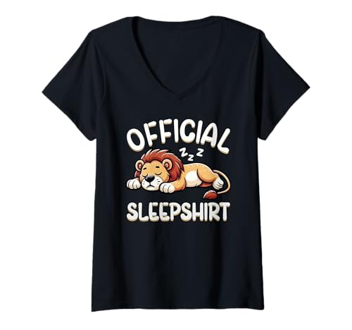 Damen Offizielles Schlafshirt Löwe sarkastischer Napper Pyjama T-Shirt mit V-Ausschnitt von Official Sleepshirt Lazy Animals Sleepwear Pajamas