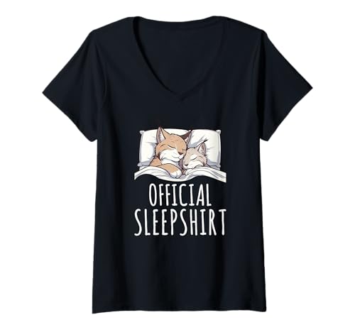 Damen Offizielles Schlafshirt Lynx Lazy Sleep Pyjama sarkastisch T-Shirt mit V-Ausschnitt von Official Sleepshirt Lazy Animals Sleepwear Pajamas