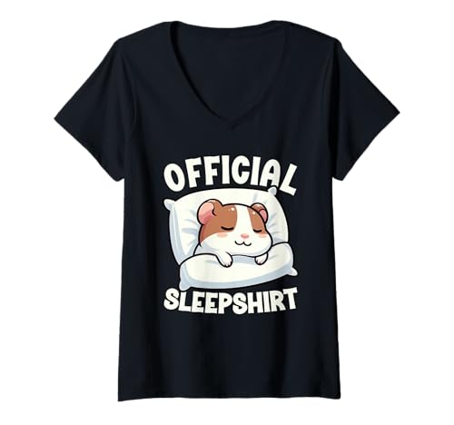 Damen Offizielles Schlafshirt Meerschweinchen Lazy Napper Sleep Pyjama T-Shirt mit V-Ausschnitt von Official Sleepshirt Lazy Animals Sleepwear Pajamas