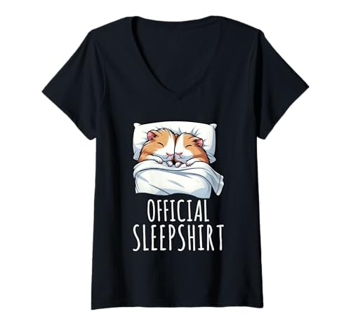 Damen Offizielles Schlafshirt Meerschweinchen Pyjama Sleepyhead Humor T-Shirt mit V-Ausschnitt von Official Sleepshirt Lazy Animals Sleepwear Pajamas