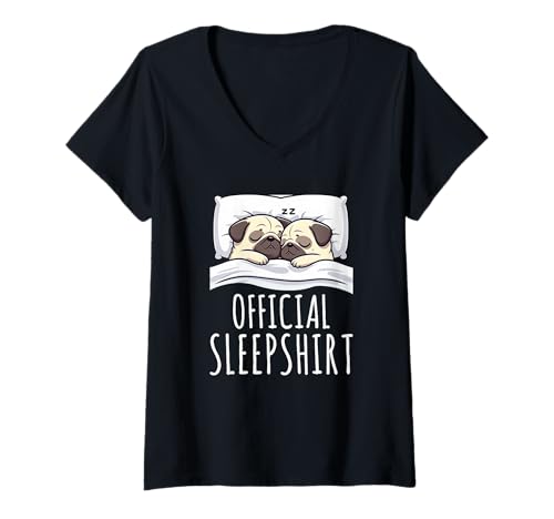 Damen Offizielles Schlafshirt Mops Pyjama Lustiges Nickerchen Sleepy Humor T-Shirt mit V-Ausschnitt von Official Sleepshirt Lazy Animals Sleepwear Pajamas