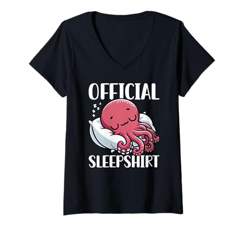 Damen Offizielles Schlafshirt Octopus Funny Sarcastic Napper Design T-Shirt mit V-Ausschnitt von Official Sleepshirt Lazy Animals Sleepwear Pajamas
