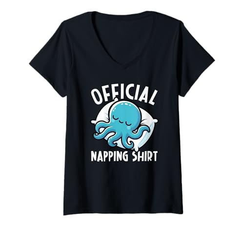 Damen Offizielles Schlafshirt Octopus Nap Lazy Sleeper Bedtime Style T-Shirt mit V-Ausschnitt von Official Sleepshirt Lazy Animals Sleepwear Pajamas