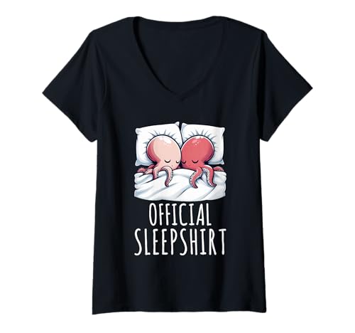 Damen Offizielles Schlafshirt Octopus Pyjama Lazy Nap Sleep Humor T-Shirt mit V-Ausschnitt von Official Sleepshirt Lazy Animals Sleepwear Pajamas