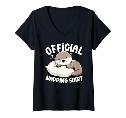 Damen Offizielles Schlafshirt Otter Nap Sarcasm Pyjama Sleep Vibes T-Shirt mit V-Ausschnitt von Official Sleepshirt Lazy Animals Sleepwear Pajamas
