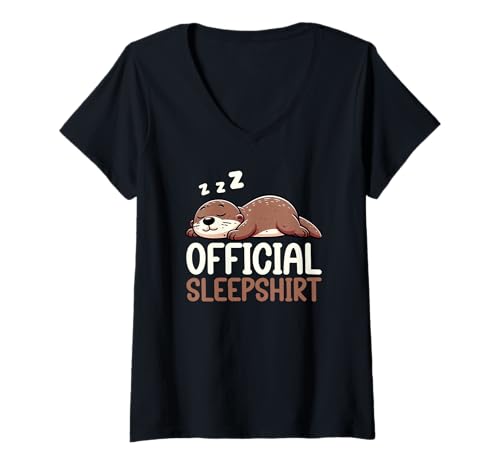 Damen Offizielles Schlafshirt Otter Nap Sarcasm Pyjama Sleep Vibes T-Shirt mit V-Ausschnitt von Official Sleepshirt Lazy Animals Sleepwear Pajamas