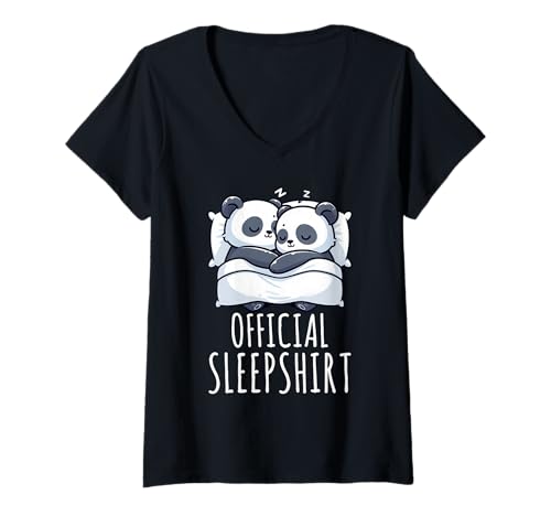 Damen Offizielles Schlafshirt Panda Pyjama Lazy Nap Sarcasm Sleep T-Shirt mit V-Ausschnitt von Official Sleepshirt Lazy Animals Sleepwear Pajamas