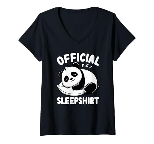 Damen Offizielles Schlafshirt Panda Pyjama Lazy Nap Sarcasm Sleep T-Shirt mit V-Ausschnitt von Official Sleepshirt Lazy Animals Sleepwear Pajamas