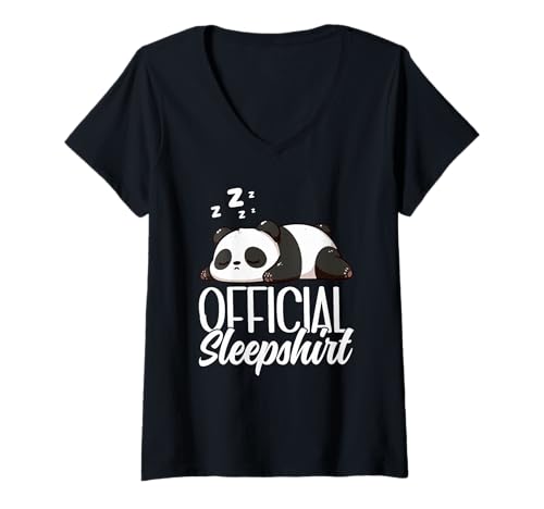 Damen Offizielles Schlafshirt Panda Pyjama Sarcastic Nap Sleep T-Shirt mit V-Ausschnitt von Official Sleepshirt Lazy Animals Sleepwear Pajamas