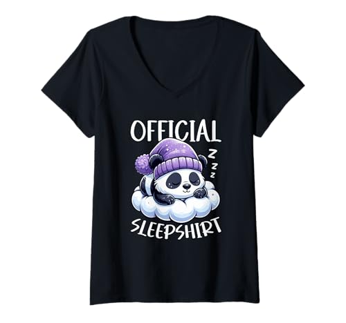 Damen Offizielles Schlafshirt Panda Pyjama Schlafenszeit Humor Sleeper T-Shirt mit V-Ausschnitt von Official Sleepshirt Lazy Animals Sleepwear Pajamas